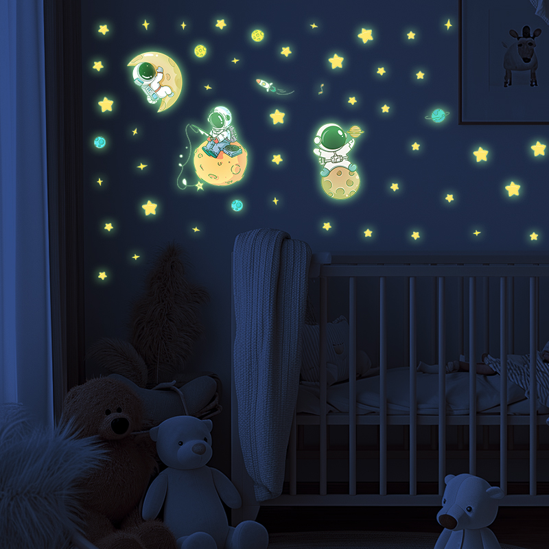 Glow In Dark Stars - Astronaut Maan Thema Lichtgevende Muur Stickers