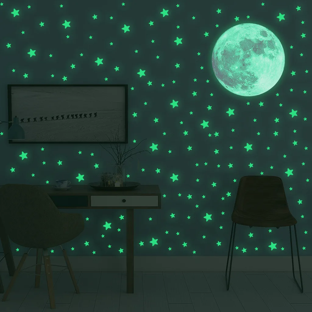 Glow In Dark Stars - Lichtgevende maansterren muurstickers voor kinderkamer slaapkamer