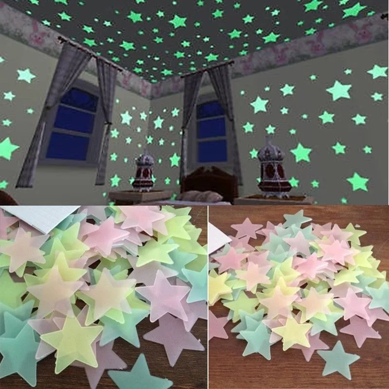 Glow In Dark Stars - 100 stuks fluorescerende glow-in-the-dark sterren muurstickers