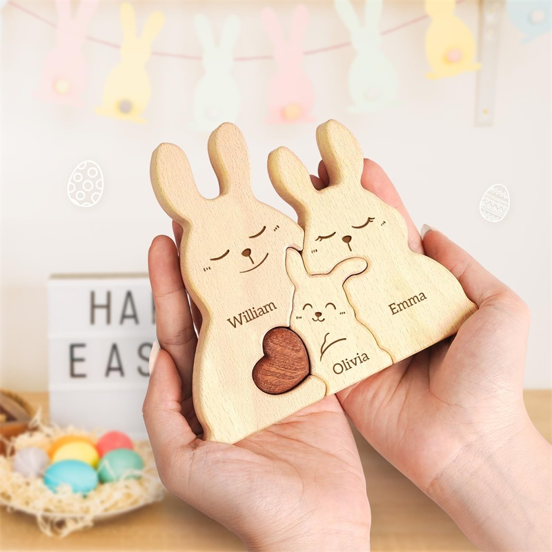 Houten konijnenfamilie puzzels - Kids Toys Names recensie en prijs