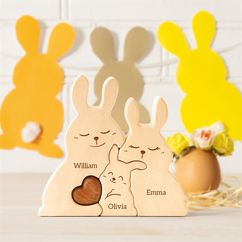 Houten konijnenfamilie puzzels - Kids Toys Names recensie en prijs